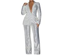 Costumes pour Femmes Ensemble Sequin 2 pièces Pantalon Ensemble cranté Coupe ajustée Costumes Formels Costume de pour Femme Ensembles de Paillettes Scooter Hiver Homme
