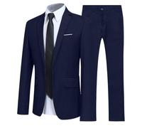 Costumes pour hommes 2 pièces - Style ajusté décontracté - Blazer à bouton unique à revers simple et pantalon élégant - Costume de mariage, dîner, affaire, smoking, blazer de fête, 11 Bleu marine, 3XL