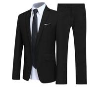 Costumes pour hommes 2 pièces - Style ajusté décontracté - Blazer à bouton unique à revers simple et pantalon élégant - Costume de mariage, dîner, affaire, smoking, blazer, costume de fête, 11 - Noir