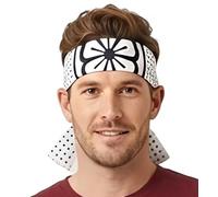 Costumeteers Karaté Kid Style Lotus Fleur Hachimaki Bandeau Réglable Noir et Blanc Arts Martiaux Costume Accessoire