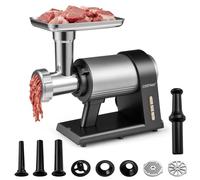 COSTWAT 3 en 1 Hachoir à Viande Électrique Professionnel, 2000W, Poussoir à Saucisse, 3 Tubes de Remplissage pour Saucisses, Kubbe et 3 Plaques Abrasives en Inox, Argent