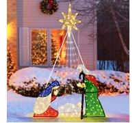 COSTWAT Crèche de Noël de 180 CM - 240 Lumières LED 6 Modes d'Éclairage - Ensemble de Scène de la Nativité Intérieur et Extérieur