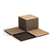 COSTWAY 10 Dalles Carreaux de Terrasse 30 × 30 CM Plancher d'Exterieur Emboitable en Bois Acacia Huilé,Revêtement Extérieur ou Intérieur pour Jardin, Piscine, Balcon (Modèle2)