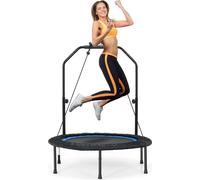 COSTWAY φ101cm Mini trampoline avec 2 bandes de résistance et poignée de maintien réglable en hauteur, trampoline de fitness pliable, trampoline pour enfants, trampoline de jardin pour adultes et enfa
