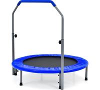 COSTWAY φ101cm Mini trampoline avec poignée de maintien réglable en hauteur, trampoline de fitness pliable, trampoline pour enfants pouvant supporter jusqu'à 150kg, trampoline de jardin pour adultes e