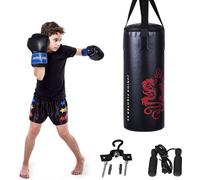 COSTWAY 10KG Set de sac de boxe avec des gants de boxe 8oz, sac de punching-ball pour enfants et adolescents, punching bag, sac de boxe avec crochet de plafond et corde à sauter incl
