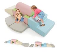 COSTWAY 10PCS Module Motricité Bébé en Mousse EPE avec Housse en PU, Parcours Motricité Bébé avec Toboggan & Attaches Auto-Agrippantes, Jouets Éducatifs Intérieur pour 12-36 Mois (Gris)