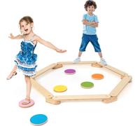 COSTWAY 12 pcs. poutre d'équilibre avec 6 pierres d'équilibre à combiner librement, en bois, à l'intérieur et à l'extérieur, convient aux enfants de 3-7 ans