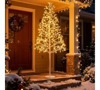 COSTWAY 120 cm Arbre de Bouleau Lumineux, 240 LED Blanc Chaud | Branches Ajustable, Sapin de Noël Artificielle, Base Lestée, Decoration de Fête pour Noël Halloween Pâques Mariages