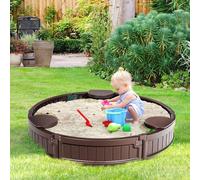 COSTWAY Ø120cm bac à sable rond, bac à sable avec couverture imperméable et revêtement de sol, bac à sable extérieur place pour 3 enfants