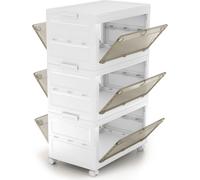 COSTWAY 126 L Boîtes de rangement en plastique Boîtes de rangement empilables avec couvercle Organiseur de penderie pliable avec roulettes Lot de 3