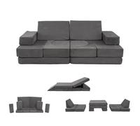 COSTWAY 12PCS Canapé Modulable Enfant 2 Places en Velours Suédé, Fauteuil Enfant Convertible avec Housses Lavables, Fermeture Éclair, Chauffeuse pour Salon Chambre d'enfant Maternelle