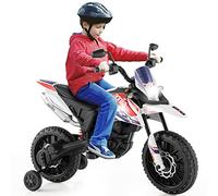 COSTWAY 12V Aprilia Moto Électrique Enfant avec Musique & Lumière, Voiture Électrique Enfant avec 2 Roues d'Entraînement, Vitesse 5,5-6 km/h, Charge 30KG pour Enfants de 3-8 Ans (Blanc)