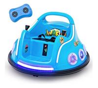 COSTWAY 12V Auto Tamponneuse Electrique 360° pour Enfants, Télécommande 2.4G, avec Lumières Clignotantes & Musique, 3-8 Ans, Bleu