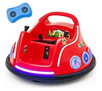 COSTWAY 12V Auto Tamponneuse Electrique 360° pour Enfants, Télécommande 2.4G, avec Lumières Clignotantes & Musique, 3-8 Ans, Rouge