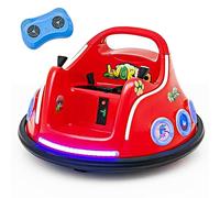 COSTWAY 12V Auto Tamponneuse Électrique Enfants avec Télécommande 2,4G, Voiture Tournante Bébé 360°avec Lumières Clignotantes & Musique, Motif d’Animé, Charge 30kg pour Enfants de 3-8 Ans (Rouge)