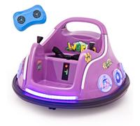 COSTWAY 12V Auto Tamponneuse Électrique Enfants avec Télécommande 2,4G, Voiture Tournante Bébé 360°avec Lumières Clignotantes & Musique, Motif d’Animé, Charge 30kg pour Enfants de 3-8 Ans