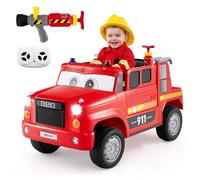 COSTWAY 12V Camion de Pompier Électrique Enfant avec Pistolet à Eau & Télécommande, Voiture Électrique Enfants avec Musique & Alarme & Lumières Clignotantes, Charge 30 kg, 2-5 km/h, 3+ Ans