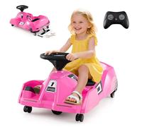 COSTWAY 12V Kart Électrique Enfant avec Balai Amovible & Volant & Télécommande, Kart de Nettoyage Électrique avec Klaxon & Musique, Démarrage en Douceur, 2-4km/h, Voiture pour Enfant de 2-5 Ans (Rose)