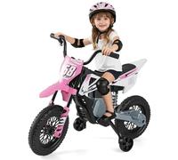 COSTWAY 12V Moto Électrique Enfant avec Roues d'Entraînement & Batterie Amovibles, Voiture Électrique Enfant avec Suspension à Ressorts, Musique et Connexion sans Fil, 3-5 km/h, Charge 30 kg, 3-8 Ans