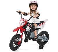 COSTWAY 12V Moto Électrique Enfant avec Roues d'Entraînement & Batterie Amovibles, Voiture Électrique Enfant avec Suspension à Ressorts, Musique et Connexion sans Fil, 3-5 km/h, Charge 30 kg, 3-8 Ans