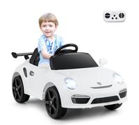 COSTWAY 12V Porsche Voiture Électrique Enfant avec Télécommande & Musique & Phares, Véhicule Électrique avec Pédale & Roues Antichocs, Démarrage Lent, 1-3 km/h, Charge 30kg pour 3-8 Ans (Blanc)