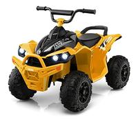 COSTWAY 12V Quad Électrique Enfant avec Phares & Musique & Klaxon, Voiture Électrique avec Pédale & 4 Roues Antidérapant, 3-5km/h, Charge 35kg pour Enfants de 3-8 Ans (Jaune)