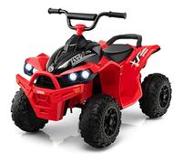 COSTWAY 12V Quad Électrique Enfant avec Phares & Musique & Klaxon, Voiture Électrique avec Pédale & Guidon Antidérapant, 2,2/4,3 KM/H, Charge 35kg pour Enfants de 3-8 Ans (Rouge)