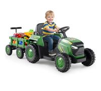 COSTWAY 12V Tracteur Électrique Enfant avec Remorque Amovible, Voiture Électrique Enfant avec Télécommande & Phares LED, Klaxon, Musique, 1,6-4 km/h, Charge 30 kg pour 37-95 Mois (Vert Foncé)
