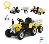 CostwayTracteur Electrique avec Remorque pour Enfants 3 Vitesses Lumières LED Fonctions Audio USB et Bluetooth Jaune