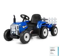 COSTWAY 12V Tracteur Électrique Enfants - Pelle & Remorque Amovible, 6 Pneus & LED & Klaxon, Télécommande 2,4G, 3-8km/h, Bleu