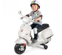 COSTWAY 12V Vespa Moto Électrique Enfant avec Musique Klaxon Histoires Phares LED, Voiture Électrique Enfant avec Roues d'Entraînement Amovibles et Pédale, 2-3 km/h, Charge 30 kg, 3-6 Ans (Blanc)