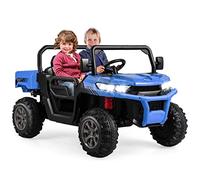 COSTWAY 12V Voiture Électrique Enfants 2 Places avec Télécommande 2,4 G & Pelle & Benne, Véhicule Électrique avec Phares LED & Musique, Vitesse 3-8 KM/H, Charge 50kg pour Enfant de 3-8 Ans