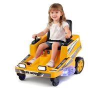 COSTWAY 12V Voiture Électrique Enfants avec Fonction de Tonte, Tondeuse Autoportée Électrique Enfant avec Lumières LED, Rotation à 360°, 2,8 km/h, Charge 35 kg pour 3-8 Ans (Jaune)