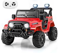 COSTWAY 12V voiture électrique pour enfants, voiture électrique pour enfants avec télécommande 2,4G, lumières LED, musique et klaxon, voiture Jeep pour enfants à partir de 3 ans (rouge)
