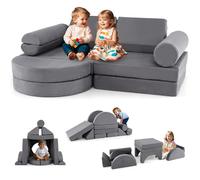 COSTWAY 13 PCS Canapé Enfant Convertible en Suède Velours, Canapé Modulaire 2 Places en Mousse avec Housse Amovible, Fauteuil Enfant pour Garçons et Filles de 3 Ans+ (Gris)