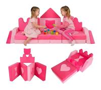 COSTWAY 14PCS Canapé Modulable Enfant 2 Places en Velours Cristal, Fauteuil Enfant Convertible avec Housses Lavables, Motifs Amovibles, Chauffeuse pour Salon Chambre d'enfant Maternelle