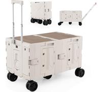 COSTWAY 150L Bollerwagen pliable, chariot de transport avec tablette, 2 caisses de rangement, poignée & porte-boissons, chariot de jardin jusqu'à 60kg, blanc