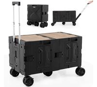 COSTWAY 150L Bollerwagen pliable, chariot de transport avec tablette, 2 caisses de rangement, poignée & porte-boissons, chariot de jardin jusqu'à 60kg, noir