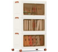COSTWAY 156 L Boîtes de rangement pliables avec couvercles, lot de 3 boîtes de rangement empilables avec roulettes, organisateur d'armoire blanc & marron