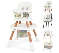 COSTWAY 16 en 1 Chaise Haute Bébé Evolutive, Plateau Réglable à 3 Niveaux, Table de Construction, Chaise Haute Bebe, Harnais à 5 Points, Siège Pivotant à 360°, 3 Jouets, pour 6-36 Mois (Blanc)
