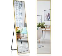 COSTWAY 160 x 40 cm Miroir intégral, 2 en 1 miroir sur pied et miroir mural, miroir d'habillage, miroir de vestiaire pour la chambre à coucher, le salon et l'entrée, or