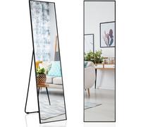 COSTWAY 160 x 40 cm Miroir intégral, miroir sur pied et miroir mural 3 en 1, miroir d'habillage, miroir de vestiaire pour la chambre à coucher, le salon et l'entrée Noir
