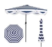COSTWAY Ø2,7M Parasol de Jardin à Volants avec Franges, 30° Inclinaison, 8 Baleines, Manivelle, pour Piscine Balcon Terrasse Bleu