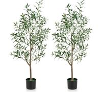 COSTWAY 2 Arbre d'olive artificiel 130cm, Plante artificielle avec pot en ciment, feuilles & fruits naturels, Arbre artificiel, Vert 2 Paquet
