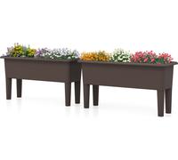 COSTWAY 2 bacs surélevés 29 L, bac de jardin auto-arrosant en plastique, bac à plantes avec pieds amovibles & trou de drainage 80x30x40cm café
