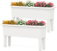 COSTWAY 2 bacs surélevés 29 L, bac de jardin auto-arrosant en plastique, bac à plantes avec pieds amovibles & trou de drainage 80x30x40cm blanc