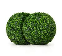 COSTWAY 2 Boules de Buis Artificielles 40 cm Extérieur, Boule de Gazon Milan Topiaire Résistantes aux UV, Décoratives Plantes pour Porche Balcon Jardin Mariage