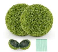 COSTWAY 2 Boules de Buis Artificielles 50 cm Résistantes aux UV, Plantes en Boules de Faux Sphères Végétales, Décoratives pour Intérieur Extérieur de Porche Balcon Jardin Mariage, Vert