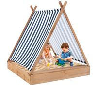 COSTWAY 2 en 1 Bac à Sable en Bois Enfant avec Toit Amovible & 2 Bancs, Bac à Sable Extérieur avec Conception sans Fond, Charge 100kg de Chaque Banc pour Enfant de 1 an+, 124 x 123 x 134 cm